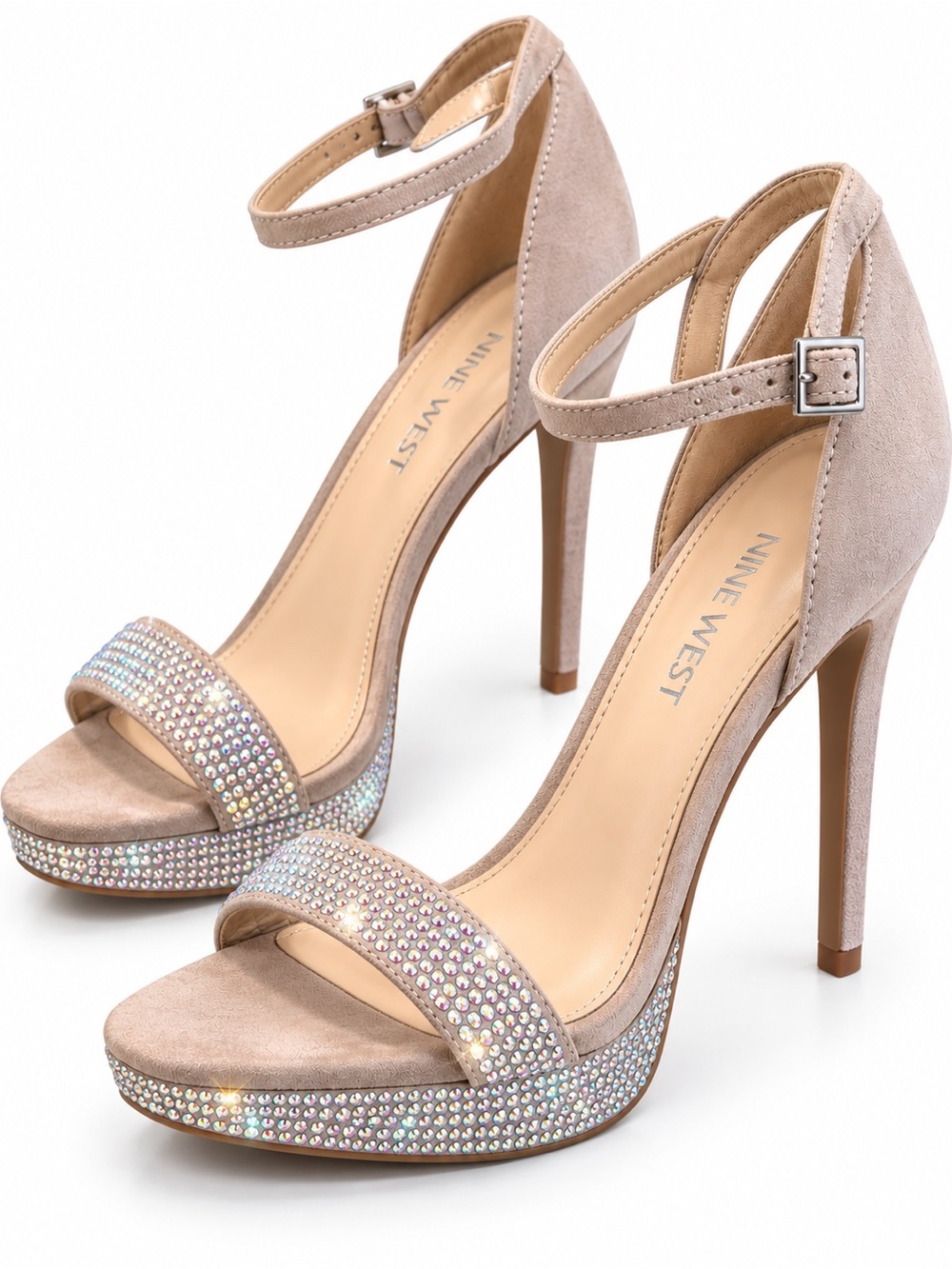 Nine West Rhinestone Platform Stiletto Heels Nude Taupe Women’s Size 9